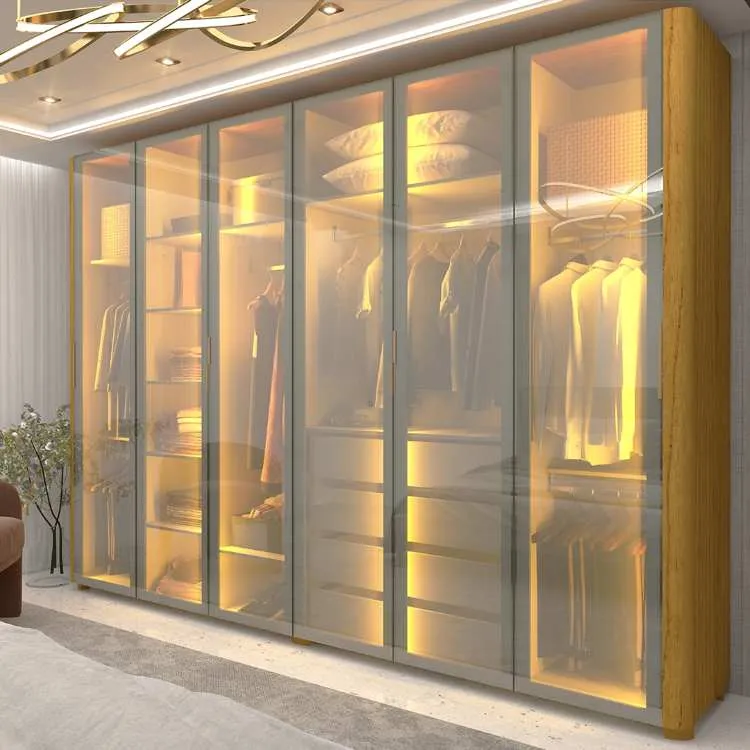 Roupeiro Innova 6 Portas de Vidro Reflecta com LED e Pes Gelius — Naturale