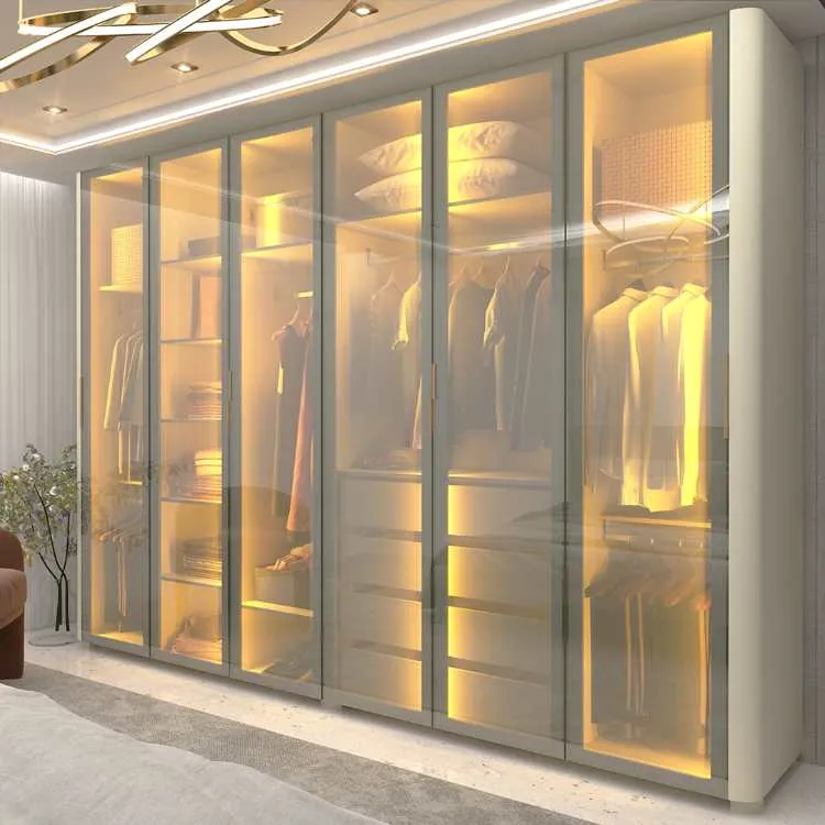 Roupeiro Innova 6 Portas de Vidro Reflecta com LED e Pes Gelius — Off White