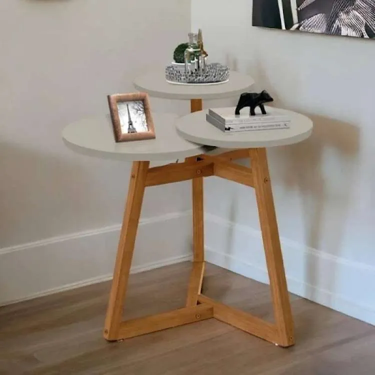 Mesa Lateral Classic 3 Tampos Branco.Nature Tebarrot — Gianduia/Nature