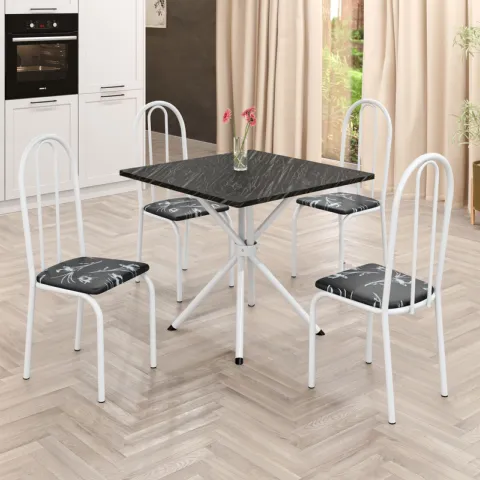 Conjunto Mesa Ubatuba Branco Tmp MDP Indiana Preto 70x70 com 4Cds Branco.Liriio Preto Teixeira