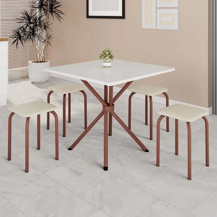 Conjunto Mesa Bali Marrom Tmp Ardosia Off White 70x70 com 4 Tamboretes Marrom.Creme Teixeira — Mesa Bali Marrom/Off White