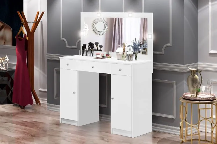 Penteadeira Realeza 3G2P com Espelho e LEDs J&A Moveis — Branco