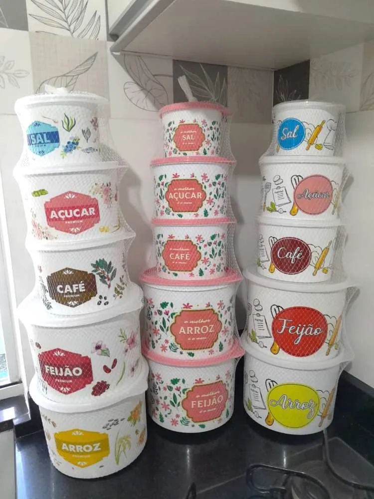 Conjunto de Potes para Mantimentos 5 Pecas Estampas Sortidas a Escolher Bialumi — Conjunto de Potes para Matimentos - 5 Peças