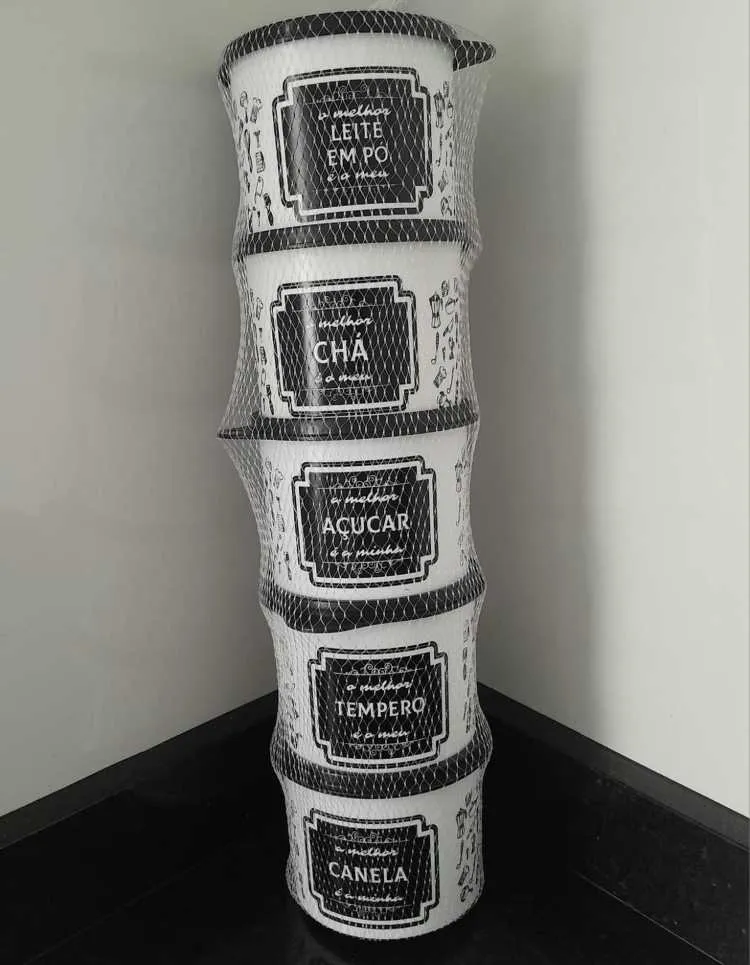 Conjunto de Potes para Condimentos 5 Pecas Branco.Preto Bialumi — Conjunto de Potes para Condimentos - 5 Peças