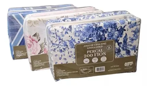 Jogo Lencol King Linha Gold Percal 200 Fios 280x250 Estampas Sortidas Marcelino Textil — Jog Lencol King 280x250 - Estampas Sortidas