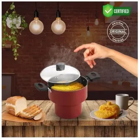 Cuscuzeiro Enjoy 14 Antiaderente com Tampa de Vidro Cinza Alegrete — Vermelho