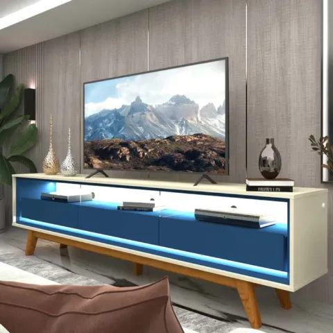 Rack Requinte 212 3G com LED Off White.Azul Royal Gelius