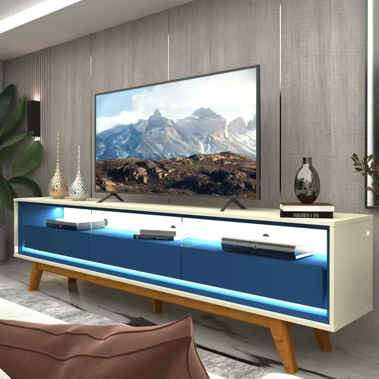 Rack Requinte 212 3G com LED Off White.Azul Royal Gelius — Rack Requinte 212 - Off White/Azul Royal