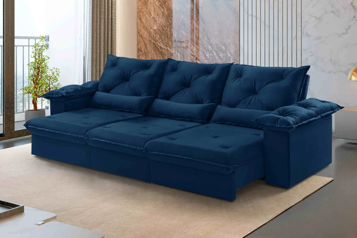 Estofado Retratil Reclinavel Atlas 320 3x90 Veludo Inca Bege Claro 02 Idealle — Veludo Inca - Azul 24