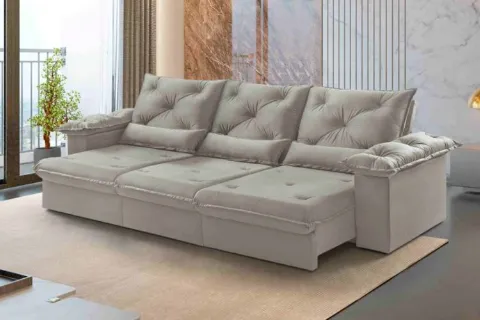 Estofado Retratil Reclinavel Atlas 320 3x90 Veludo Inca Bege Claro 02 Idealle