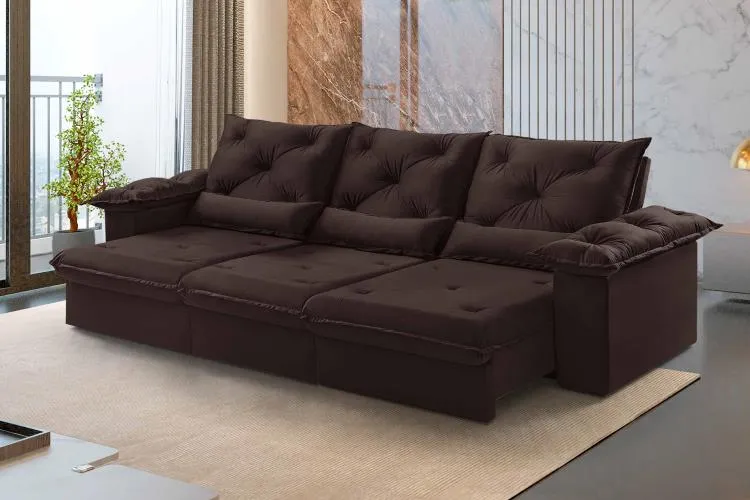 Estofado Retratil Reclinavel Atlas 320 3x90 Veludo Inca Bege Claro 02 Idealle — Veludo Inca - Marrom 17