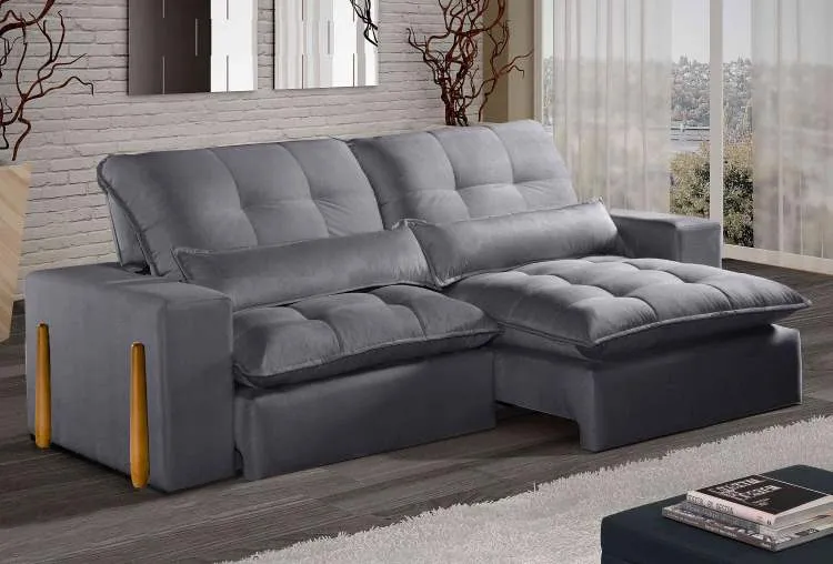 Estofado Retratil Reclinavel Itaoca.Fitipaldi 230 2x90 Vel Marrom 17 Idealle — Veludo Inca - Grafite 10