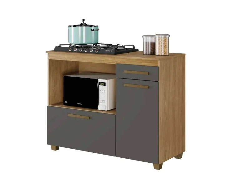 Balcao CookTop Cronus 120 4 Bocas com Tampo com Recorte 53,5 x 35 Branco Arte Moveis — Balcao Cronus 4 Bocas - Cinamomo/Grafite