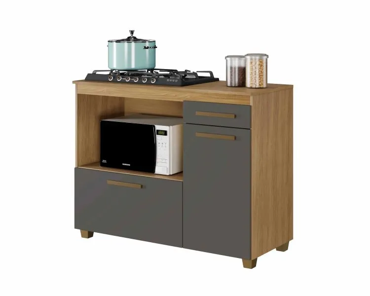 Balcao CookTop Cronus 120 5 Bocas com Tampo com Recorte 63,5 x 35 Branco Arte Moveis — Cinamomo/Grafite