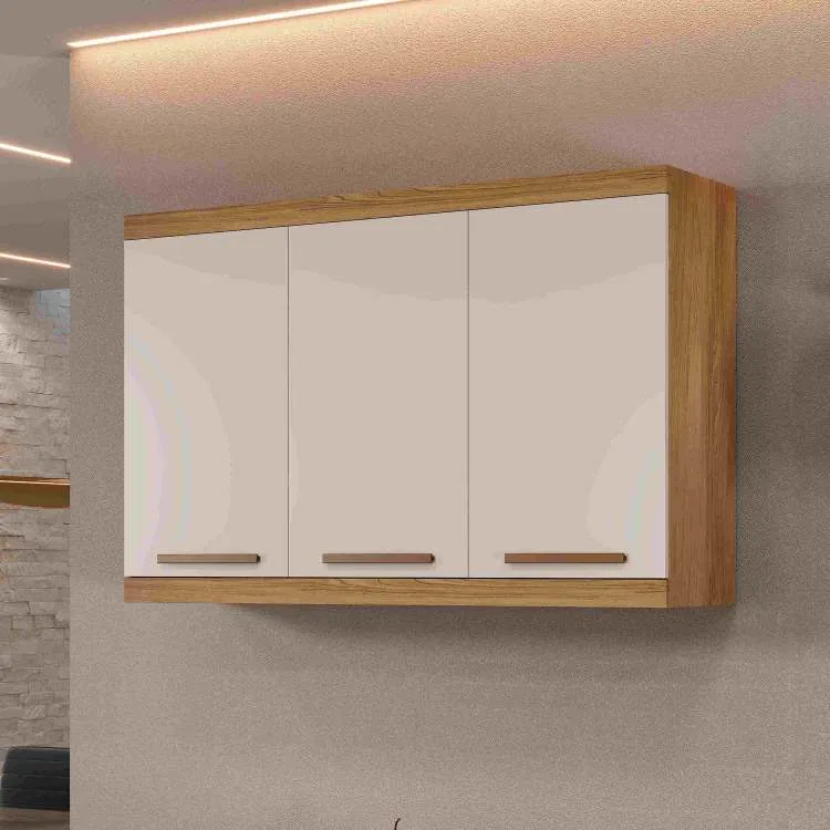 Armario Aereo Talisma 120 3P Cinamomo Ripado Arte Moveis — Cinamomo/Off White