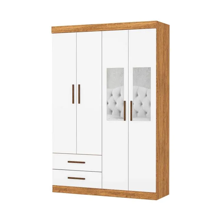 Roupeiro Hercules Gold 4P2G com 2 Espelhos Branco.Branco Carioca — Cinamomo/Branco