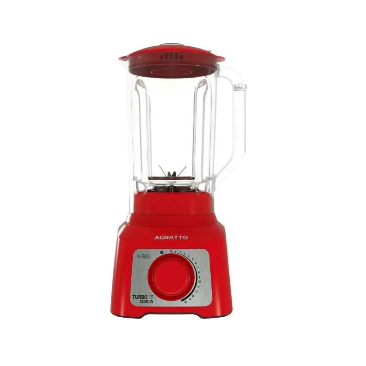 Liquidificador Turbo 15 Velocidades 3,2L ALIQ05N 01 1200W 127v Preto Cristal Agratto — Liquidificador Turbo 15 - Vermelho/Cristal