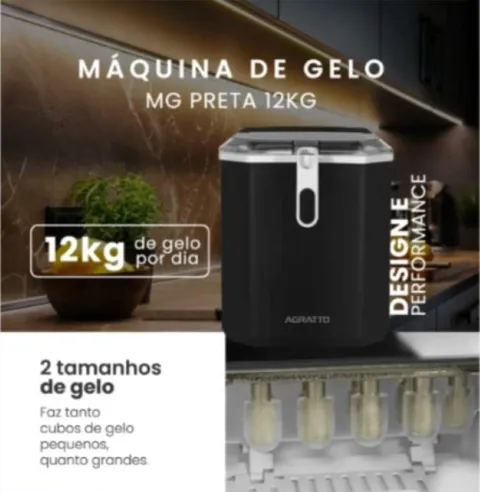 Maquina de Gelo MG 01 12Kg 100W 127v 60Hz Preto Agratto