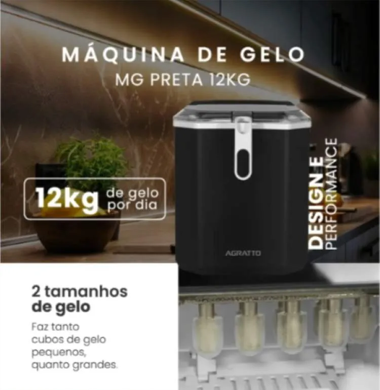 Maquina de Gelo MG 01 12Kg 100W 127v 60Hz Preto Agratto — Máquina de Gelo - Preto