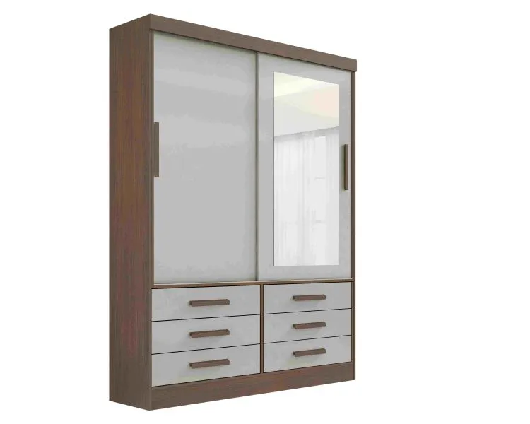 Roupeiro Meridian Plus 2P6G com Espelho D Doro — Castanho/Off White