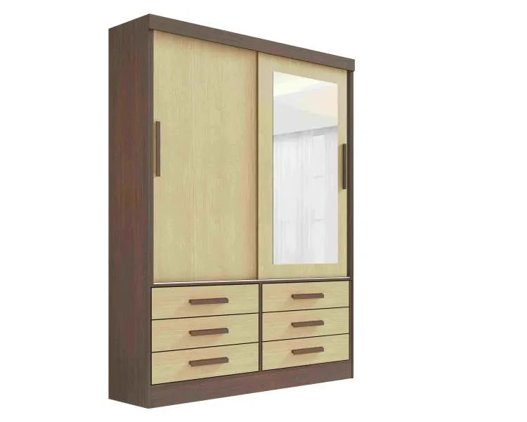 Roupeiro Meridian Plus 2P6G com Espelho D Doro — Castanho/Linho