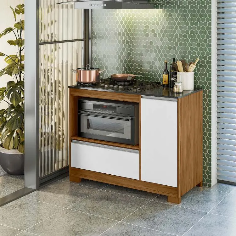Balcao CookTop NT 3050 5 Bocas 1P1G1N Branco New.Granito.Branco Notavel — Freijó Trend/Branco New/Granito
