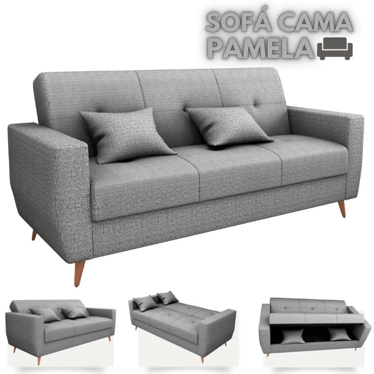 Sofa Cama com Bau MX Pamela 1 Estagio Matrix — Linho Cinza 487