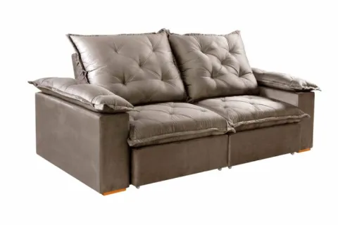Estofado Retratil Reclinavel Leblon 210 2x80 Molas Ensacadas Veludo Inca Bege Escuro 813 Evidence