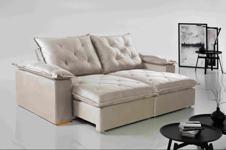Estofado Retratil Reclinavel Leblon 230 2x90 Molas Ensacadas Veludo Inca Bege Escuro 813 Evidence — Veludo Inca - Cru 818