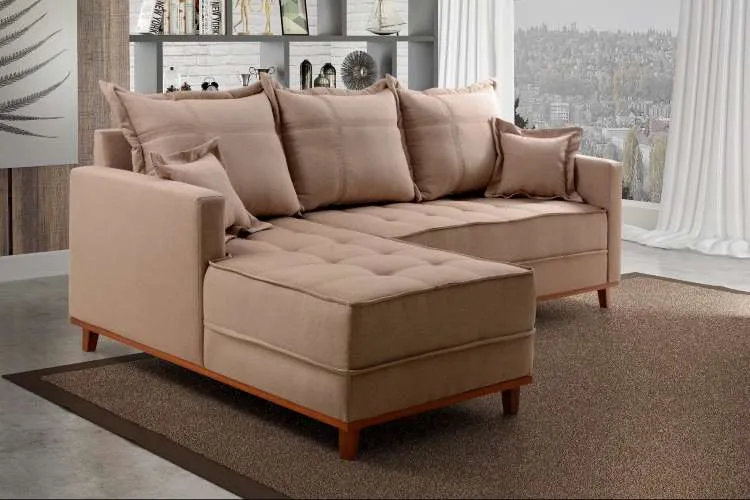 Conjunto Estofado Milao 230 Modulos 2Lgs mais Chaise Molas Ensacadas Linho Bege 1006 Evidence — Linho - Bege 1006