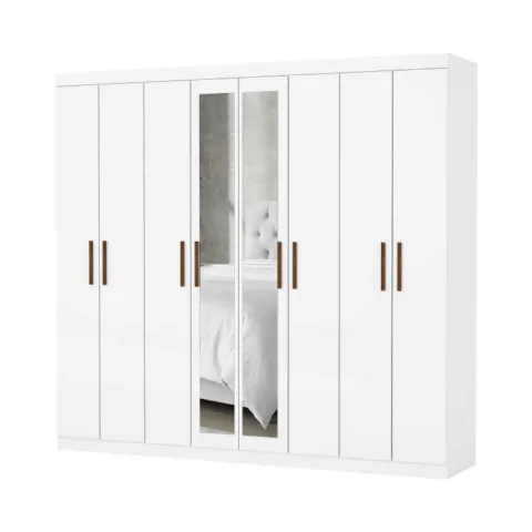 Roupeiro Rubi Plus 8P4G com Espelhos Branco.Branco Carioca