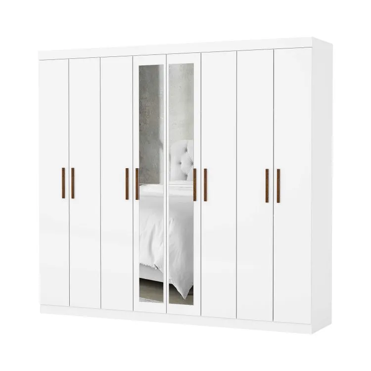 Roupeiro Rubi Plus 8P4G com Espelhos Branco.Branco Carioca — Branco-Branco
