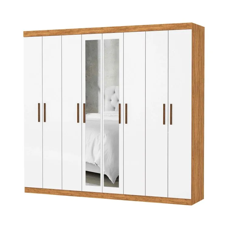 Roupeiro Rubi Plus 8P4G com Espelhos Branco.Branco Carioca — Cinamomo-Branco