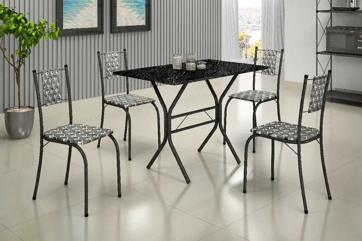 Conjunto de Mesa Marica Tmp MDP 98x58 Branco ccom 4Cds Branco.Cinza Teixeira — Mesa Maricá MDP 98x58 - Mart/Cinza