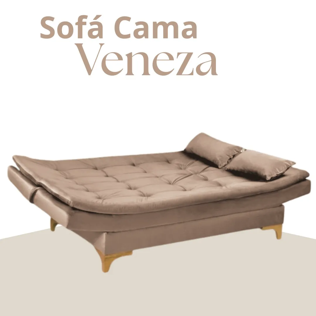 Sofa Cama Veneza Tec 185 Veludo Azul Top Estofados — Tec 194 - Veludo Bege