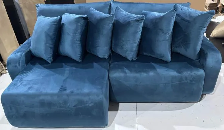 Estofado Retratil Reclinavel Barra 230 2x100 e Brc 15cm Veludo Inca Capuccino 15 Idealle — Veludo Inca - Azul 24