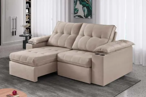 Estofado Retratil Reclinavel Itaborai 230 2x90 Brc 25cm Velduo Inca Capuccino 15 Idealle