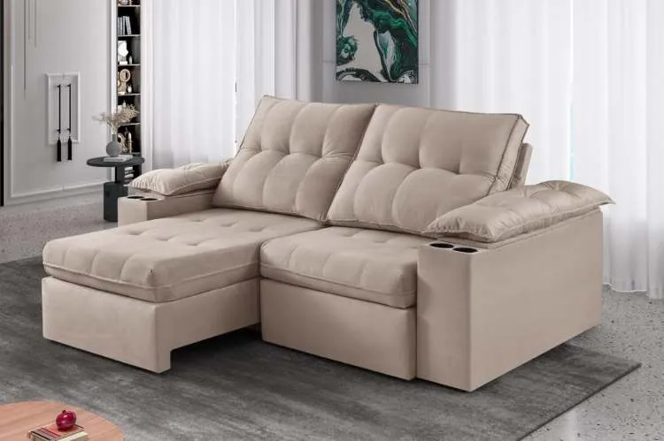 Estofado Retratil Reclinavel Itaborai 230 2x90 Brc 25cm Velduo Inca Capuccino 15 Idealle — Veludo Inca - Capuccino 15