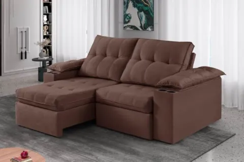 Estofado Retratil Reclinavel Itaborai 250 2x100 Brc 25cm Veludo Inca Marrom 17 Idealle
