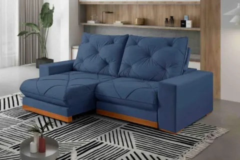 Estofado Retratil Reclinavel Buzios 230 2x90 Brc 25cm Veludo Inca Azul 24 Isealle