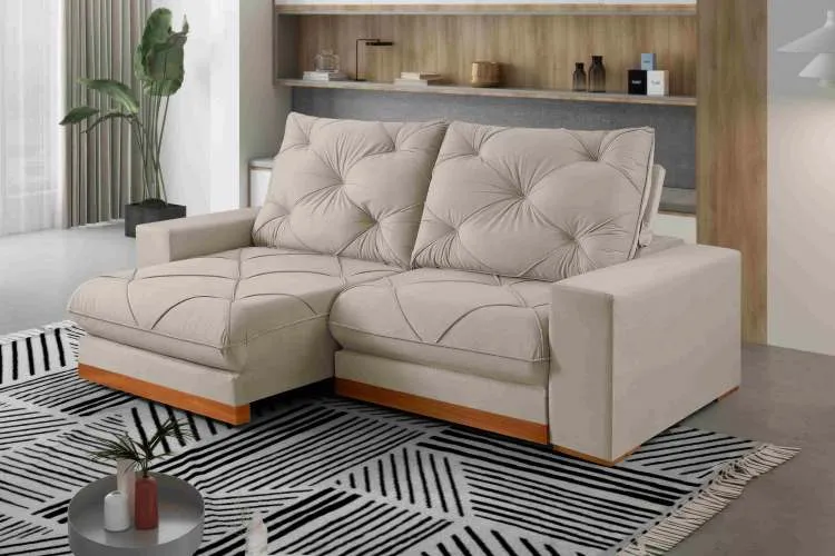 Estofado Retratil Reclinavel Buzios 230 2x90 Brc 25cm Veludo Inca Azul 24 Isealle — Veludo Inca - Bege Claro 02