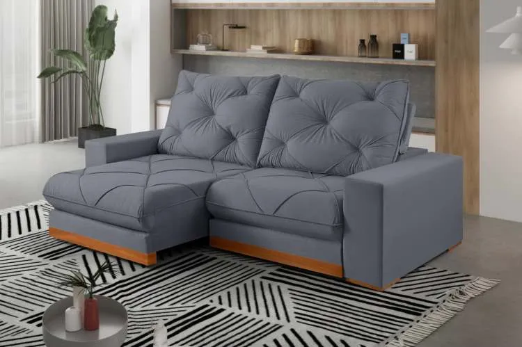 Estofado Retratil Reclinavel Buzios 250 2x100 Brc 25cm Veludo Inca Azul 24 Idealle — Veludo Inca - Grafite 10
