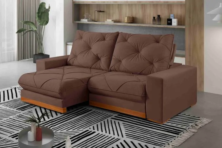 Estofado Retratil Reclinavel Buzios 250 2x100 Brc 25cm Veludo Inca Azul 24 Idealle — Veludo Inca - Marrom 17