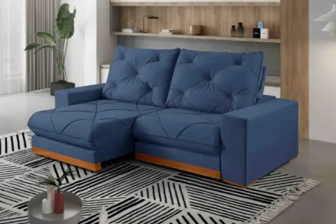 Estofado Retratil Reclinavel Buzios 290 2x120 Brc 25cm Veludo Inca Azul 24 Idealle