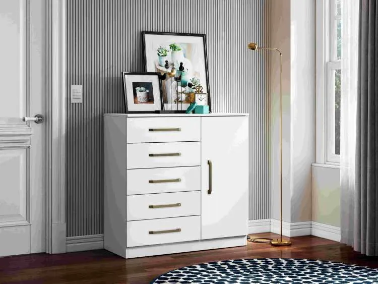 Comoda Milao 5G1P Atacama.Off White Aramoveis — Branco