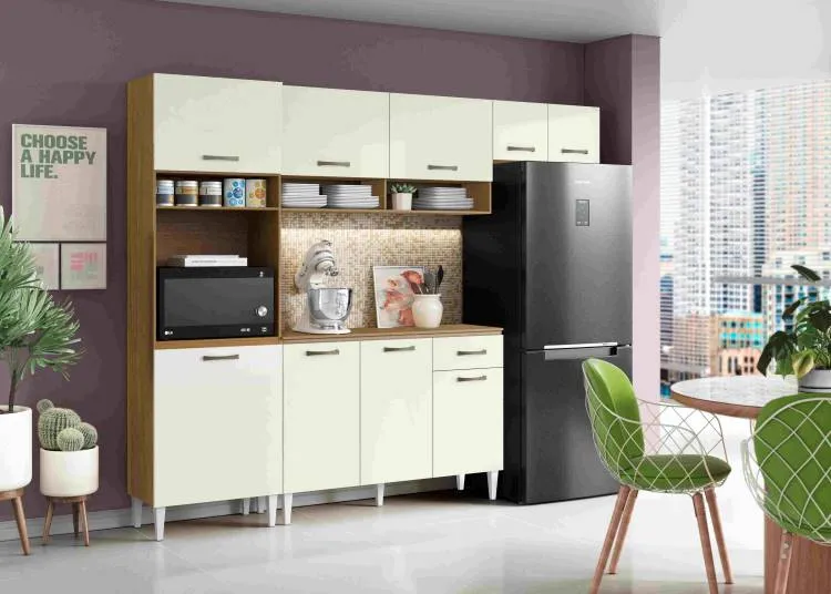 Cozinha Aurora com Balcao Arv Atenas 9P1G Atacama.Off White Aramoveis — Atacama/Off White