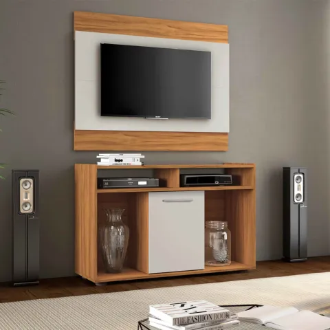 Conjunto Show 106 Painel mais Rack Freijo Trend.Off White Tx Notavel Moveis