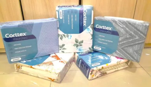 Jogo de Cama Casal Microtec 200 Fios 200x240 4 Pecas Estampas Sortidas Corttex