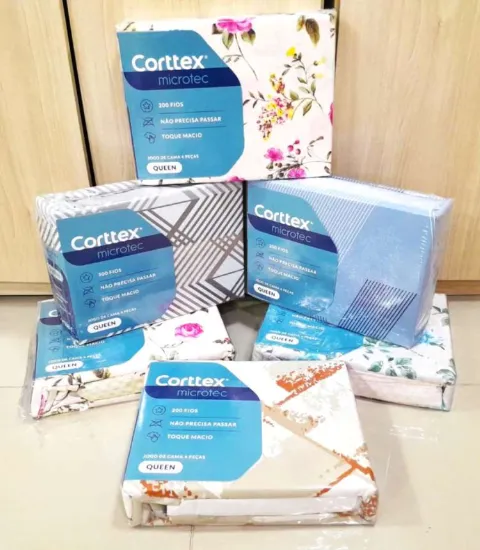Jogo de Cama Queen Microtec 200 Fios 4 Pelas 220x240 Estampas Sortidas Corttex