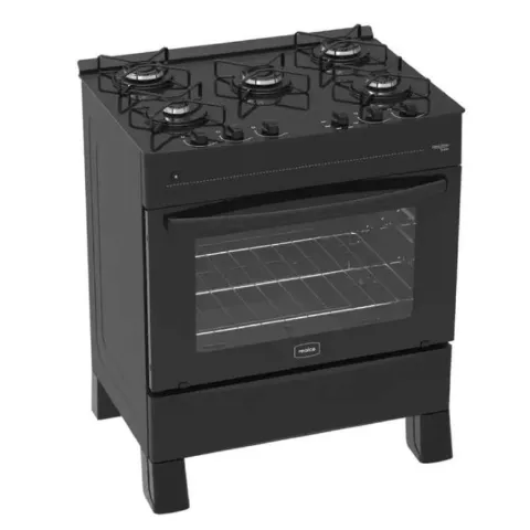 Fogao Zeus Glass Super 5 Bocas Mesa de Vidro Preto Realce